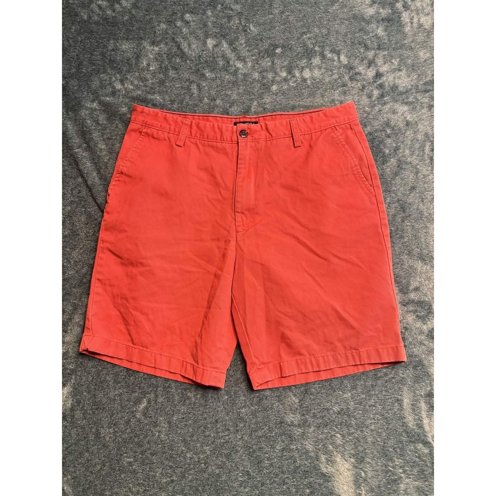 Nautica Mens Chino Shorts 34 Red 100% Cotton Flat Front Casual 9in Inseam